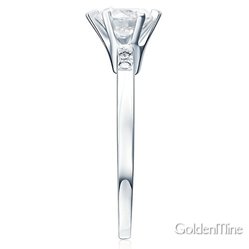 6-Prong 1-CT Round-Cut CZ Engagement Ring & Side Pave in Sterling Silver (Rhodium) Slide 2