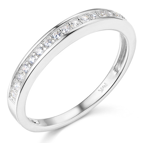 2.6mm Pave Round CZ Wedding Band in Sterling Silver (Rhodium) Slide 0