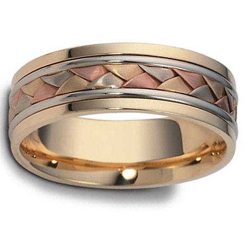 Dora Rings - 7mm Flat Woven Wedding Band in 14K TriGold Slide 0