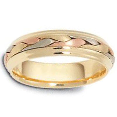 6mm 14K TriGold Woven Dora Wedding Band Slide 1