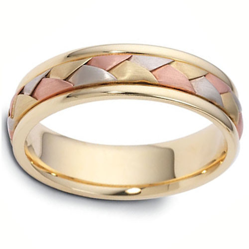 Dora Rings - 6mm Wide Braid Inlay Woven Wedding Band in 14K TriGold Slide 0