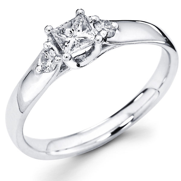 Three Stone Princess & Round Diamond Bridal Engagement Ring (0.37 ctw) Slide 0