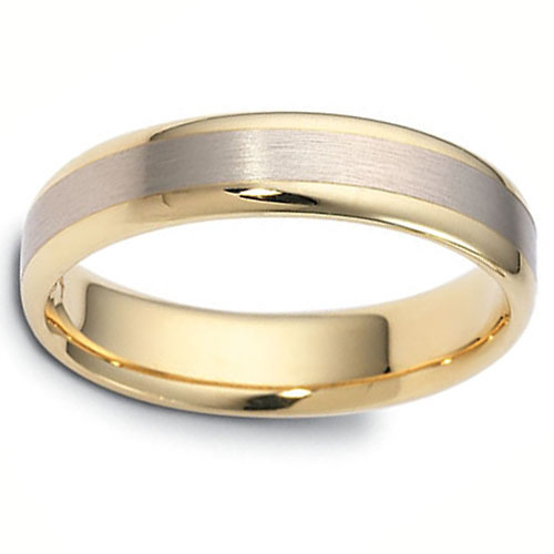 Dora Rings - 5mm Blended Brushed Center Euro Wedding Band in 14K-18K Two Tone Gold Slide 0