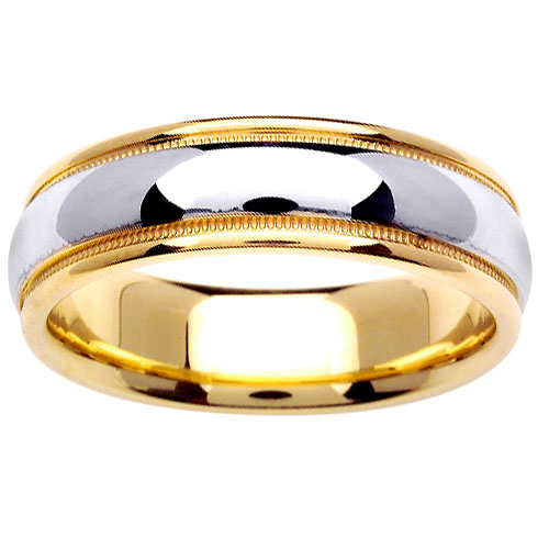 6.5mm Classic Dome Milgrain 14K Two-Tone Gold Wedding Ring Slide 0
