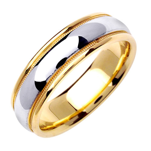 6.5mm Classic Dome Milgrain 14K Two-Tone Gold Wedding Ring Slide 1
