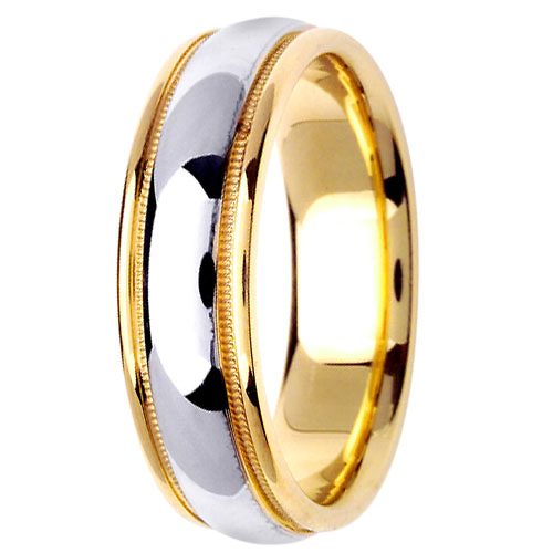6.5mm Classic Dome Milgrain 14K Two-Tone Gold Wedding Ring Slide 2