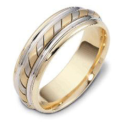 Striped 7mm 18K Two Tone Dora Wedding Band Slide 0