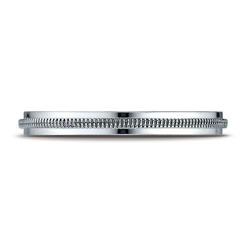 2mm Milgrain Center 14K White Gold Wedding Band Ring Slide 0