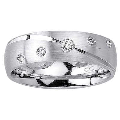 7mm Brush Finish Designer Diamond Wedding Band Slide 0
