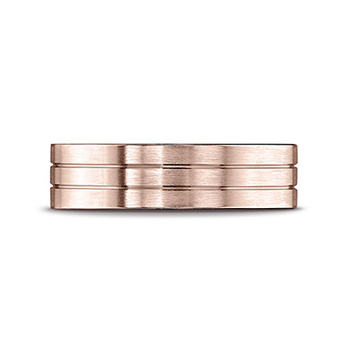 6mm Double Grooved Satin Flat Wedding Band by Benchmark Rings in 14K Rose Gold Slide 2